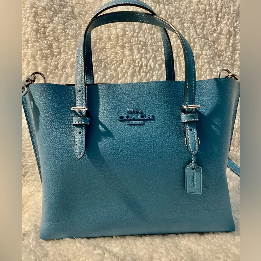 Coach Blue Pebbled Leather Tote Bag - Picture 1 of 17